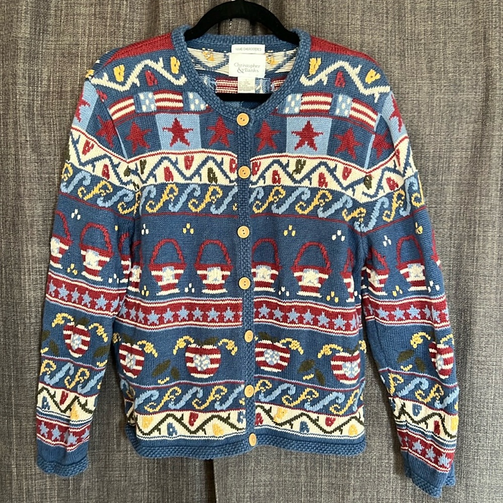 Christopher & banks hand embroidered button down cardigan size large
